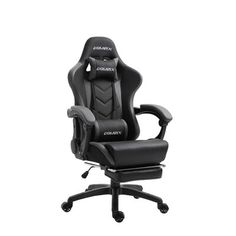 an office chair with black leather upholstered