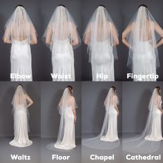 the different veil styles are shown in four different positions, including one for brides to wear