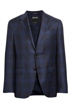 A muted plaid in navy hues underscores the timeless look of this Italian-tailored wool sport coat cut in a traditional two-button, notched-lapel style. Front button closure Notched lapels Four-button cuffs Chest welt pocket; front flap pockets Lined 100% wool Dry clean Made in Italy Men's Designer Clothing Plaid Wool Suit With Concealed Placket, Plaid Wool Suits With Concealed Placket, Wool Plaid, Designer Clothes For Men, Sport Coat, Flap Pocket, Welt Pocket, Plaid, Nordstrom