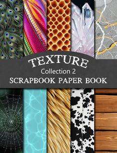 the texture collection 2 scrapbook paper book is shown with different patterns and colors on it