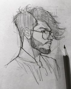 a pencil drawing of a man with glasses