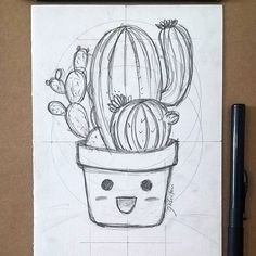 a drawing of a cactus in a pot