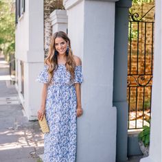 Perfect Condition 4 Blue Off-shoulder Maxi Dress For Day Out, Off-shoulder Blue Maxi Dress For Day Out, Hydrangea Dress, White Tiered Dress, Rebecca Taylor Dress, Chiffon Ruffle Dress, Julia Berolzheimer, Ruffle Midi Dress, Textured Dress