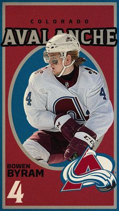 a hockey card with a player on the front and an image of avalanche's goalie