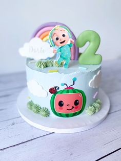 a birthday cake with a cartoon character on it