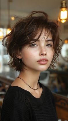 Round and Fabulous: 30 Short Hairstyles to Highlight Your Round Face Short Layered Haircut Round Face, Cute Shaggy Short Hair, Cute Short Haircuts With Layers, Cute Short Hair Cuts For Women, Short Hairstyle Women Shag, Short Round Face Hairstyles, "bixie" Cut, Layered Shaggy Bob With Bangs, Short Shaggy Hairstyle Women