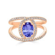 14k Rose Gold-1.8 cttw 9X7 mm-AA Rose Gold Rings, Rings Style, Tanzanite Ring, 14k Rose Gold Ring, Blue Tanzanite, Tanzanite Gemstone, Ring Oval, 3 Carat, Blue Gemstones