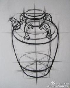 a drawing of a pot with handles on it's sides and the bottom half drawn