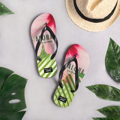 Slide into these and prepare your feet for a vacation. In Hawai'i they are called slippers or slippahs. Comfortable and stylish, these slippers are a staple for those landlocked or ocean bound. Get ready for an adventurous and carefree day with a pair of these colorful slippers. The slippers feature  Palm Trees, Sandy Beaches and Blue Ocean.. The rubber soles are lined with a soft fabric to make sure you feel comfortable wherever your day takes you. * Rubber sole * Customizable 100% polyester fabric lining * Black Y-shaped rubber straps * Toe post style Designed By: Happy Hugs Hawaii If you'd like to purchase this design on a different product, please don't hesitate to reach out or check out our other Etsy listings for more design options at https://www.etsy.com/shop/HappyHugsHawaii For ex Tropical Flip Flops For Beach Season, Comfortable Green Flip Flops For Vacation, Green Summer Flip Flops For Beach Season, Casual Summer Flip Flops For Travel, Tropical Sandals For Poolside And Beach Season, Tropical Vacation Flip Flops, Tropical Style Surfing Flip Flops For Summer, Tropical Flip Flops For Summer Swimming, Comfortable Flip Flops For Surfing And Beach Season