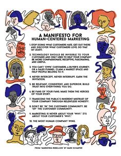 a poster with many different faces and words in the center, including an information sheet