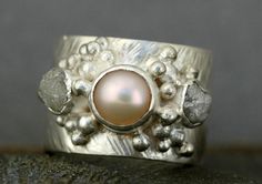 Specimental on etsy; raw Artisan Untreated Wedding Jewelry, Artisan Untreated Jewelry For Wedding, Artisan Hand-cast Jewelry For Weddings, Handmade Fine Jewelry, Raw Diamond, Pink Pearl, Pearl Color, Diamond Crystal, Ear Jewelry