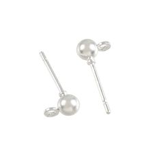 pair of silver earrings with pearls on the back and one pearl in the middle, against a white background