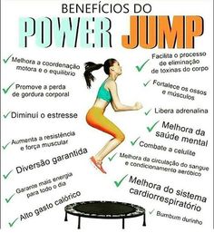 a woman jumping on a trampoline with the words power jump above her head