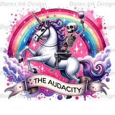 a skeleton riding on the back of a unicorn