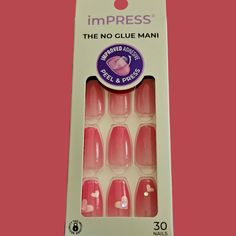 Pink Medium Length Press On Nails With Heart Accents From Impress Impress Nails, Press On Nails, Medium Length, Womens Makeup, Nail Colors, Nails, Makeup, Pink, Color