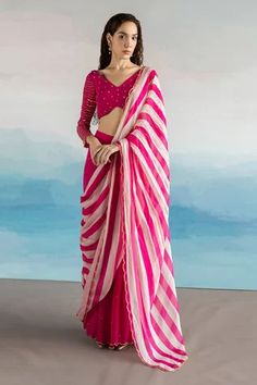 Shop for Ease Pink Pure Crepe Striped Palazzo Saree With Blouse for Women Online at Aza Fashions Palazzo Saree, Black Velvet Blouse Design, Full Sleeves Blouse, Pre Stitched Saree, Velvet Blouse Design, Black Velvet Blouse, Saree Pallu, Stitched Saree, Simple Saree Designs