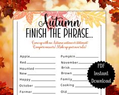 an autumn finish the phrase game