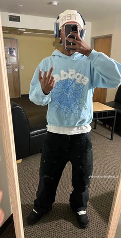 Blue Hoodie Outfit Aesthetic, Sp5der Hoodie Outfit, Bape Outfits, Drippy Outfit, Calm Fits, Outfits College, Trendy Boy Outfits, Hype Clothing, Drip Outfit Men