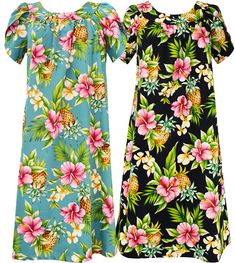 Pineapple Hibiscus Cotton made in Hawaii Muu Muu dress Muu Muu Dress, Tropical Clothing, Dresses For Children, Tropical Dresses, Petal Sleeves, Nightgown Dress, Matching Clothing, Tropical Outfit, Hawaii Outfits