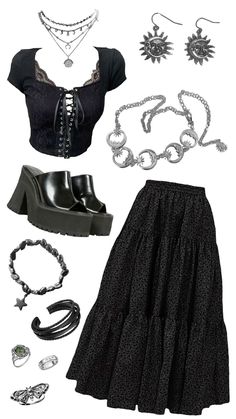 Witch Style Outfits Modern, Whimsical Goth Clothes, Black Witchy Outfits, Bohemian Grunge Outfits, Outfit Inspo Alternative, Urban Witch Aesthetic, Goth Boots Outfit, Dark Girly Outfits, Southern Gothic Aesthetic Fashion