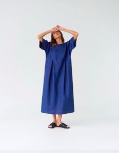 Long linen dress with sleeves  for women with relaxed and loose fit. This oversized dress made from washed linen to prevent shrinkage after washing. Completely organic and hypoallergenic. * All clothing made from washed European blend linen (60% linen and 40% cotton) * OEKO-TEX certified fabric (no harmful chemicals used in production) * No chest folds, straight original fit * Maxi length * Half sleeves * From XS to Plus size * Perfect choice for summer TAKING CARE: * machine wash gentle (30- 40 Oversized Linen Dress With Short Sleeves For Vacation, Oversized Linen Short Sleeve Dress, Oversized Linen Dress With Short Sleeves, Oversized Short Sleeve Linen Dress, Oversized Blue Linen Dress, Oversized Linen Summer Dress For Loungewear, Oversized Linen Loungewear Dress, Oversized Linen Dress For Summer Loungewear, Oversized Linen Dresses For Daywear