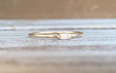 14k Tiny Baguette Diamond Ring Solid Gold Ring White Gold Minimalist Rectangular Rings With Baguette Diamonds, Rectangular Rose Cut Diamond Ring, Stone Step, Baguette Diamond Ring, Gold Stacking Ring, Baguette Diamond Rings, Gold Cushions, Solid Gold Ring, Ring White Gold