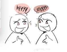 two people with speech bubbles above their heads, one saying happy and the other saying sorry