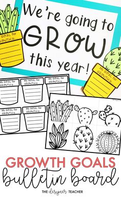 growth goals bulletin board with cactuses and succulents