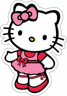 a hello kitty sticker with a pink dress and bow on it's head