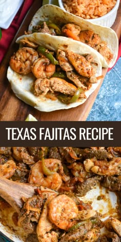 three different pictures of tacos with shrimp and green beans