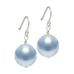 These pale blue pearl earrings are made with 10mm Swarovski pearls which are a beautiful round pearl with a Swarovski crystal core.   These earrings come on sterling silver ear wires, and are a very affordable alternative to real pearls ...ideal for those looking for a perfect round shape. The model is wearing a pair in white to show the size of the pearl. Your Biba & Rose pale blue pearl earrings will arrive in a pretty jewellery pouch, but if you would prefer them to be sent in a box, please s Cheap Blue Pearl Drop Earrings, Elegant Light Blue Pearl Jewelry, Elegant Light Blue Hypoallergenic Earrings, Classic Blue Round Pearl Earrings, Elegant Light Blue Round Bead Earrings, Classic Blue Pearl Earrings For Gift, Elegant Light Blue Round Beaded Earrings, Classic Blue Pearl Drop Earrings, Elegant Blue Pearl Drop Earrings