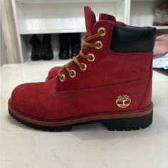 Brand New, Never Worn Red Timberland Boots. They Are A Size 5 In Boys Which Also Fit A Size 7 For Women. Red Timberland Boots Women, Outdoor Boots With Red Sole And Round Toe, Red Boots With Round Toe For Winter, Red Winter Boots With Round Toe, Red Round Toe Boots For Winter, Casual Red Boots With Reinforced Toe, Red Timberland Boots With Round Toe, Red Leather Timberland Boots, Red Outdoor Boots With Red Sole