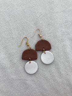 Minimalistic, brown and white circle earrings - polymer clay - sculpey polymer clay - handmade Earthy Handmade White Jewelry, Earthy White Handmade Jewelry, Brown Polymer Clay Drop Earrings, Handmade White Circular Earrings, White Handmade Circular Earrings, White Earthy Everyday Jewelry, Earthy Everyday White Jewelry, Handmade Polymer Clay Circle Earrings, Handmade Circular Polymer Clay Earrings