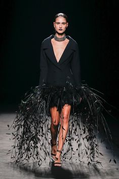 Double vested jacket style feathered dress - HerTrove Mini Dress With Feathers, Feathered Dress, Black Feather Dress, Isabel Sanchis, Dress With Feathers, Bridal Consultant, Women Formals, Feather Dress, Formal Gowns