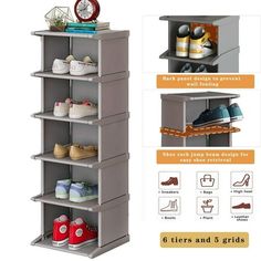 four tier shoe rack with 6 pairs and 3 grids