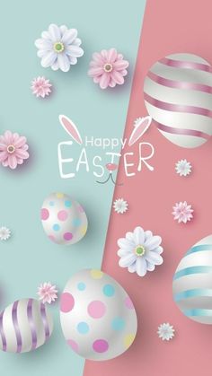 an easter card with eggs and flowers