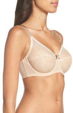 Floral lace and sultry sheer insets veil the supportive full-coverage cups of this flattering underwire bra designed without padding for a comfortable, natural fit. Style Name:Wacoal Retro Chic Full Figure Underwire Bra. Style Number: 260906. Beige Underwire Nursing Bra With Medium Bust Support, Elegant Underwire Nursing Bra With Lace Trim, Elegant Nursing Bra With Lace Trim And Underwire, Full Coverage Lace Nursing Bra With Padded Cups, Lace Nursing Bra With Padded Cups Full Coverage, Beige Full Coverage Bra With Lace Trim, Beige Full Cup Bra Partially Lined, Feminine Underwire Bra With Lace Closure, Elegant Nursing Bra With Medium Bust Support