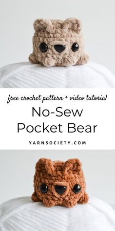 two crocheted teddy bears sitting on top of each other with the words no sew