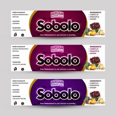 three purple and yellow candy bar wrappers with pomegranates