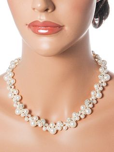 "Original Design by Glamorous Bijoux® Ultra eye-catching statement bridal necklace features intricate modern-vintage inspired pearl clusters as the amazing focal point, consisting of lots of beautiful yet sparkly elements. Delicately handmade with Swarovski pearls, Swarovski crystals, rhinestone balls and beads. Measurements: Necklace measures approximately 15-1/4 in length and 3/4\" at the widest point with a 2\" extender, adjustable chain (default) at the end. ❥ Necklace can be customized as f Modern Vintage Style, Real Diamond Necklace, Dainty Diamond Necklace, Wedding Necklaces, Rhinestone Statement Necklace, Winter Jewelry, Toho Beads, Modern Vintage Fashion, Black Beaded Jewelry