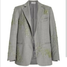 This Crystal Embellished Wool Blazer Is Single Breasted With A Relaxed Fit And Notched Lapels. Pair Yours With The Matching Pants For A Chic Suiting Look. Button Fastening Along Front Composition: 100% Wool Handle With Extreme Care, Dry Clean Only Made In Italy Flapper Style, Cotton Poplin Shirt, Abayas Fashion, Abaya Fashion, Color Block Sweater, Leather Blazer, Poplin Shirt, Knee Length Skirt, Wool Blazer