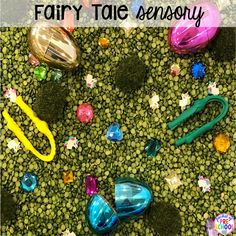 there are many different items on the ground with text overlay that says fairy tale sensory