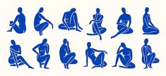 blue silhouettes of people sitting and standing