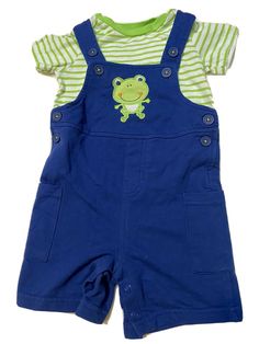 First Impressions Baby Boy Overall Set, 6-9 Months, Striped Tee, Frog Applique. Condition is "Pre-owned". Shipped with USPS First Class. Baby Boy Vintage Outfits, Cute Baby Outfits For Boys, Cute Baby Clothes For Boys, Cute Baby Things, Toddler Clothes Boy, Baby Boy Stuff, Vintage Baby Boy Clothes, Frog Applique