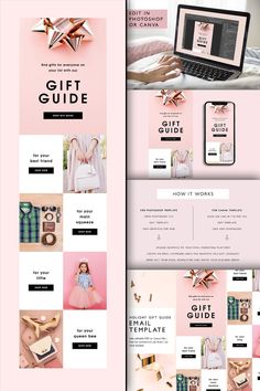 a pink and white website design for a women's clothing store, with the words gift