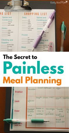 the secret to painless meal planning on a clipboard with a pen and marker