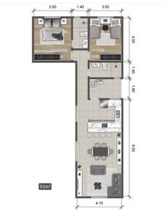 the floor plan for an apartment with one bedroom, two bathrooms and living room area