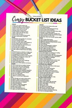 the crazy bucket list is on top of a colorful background