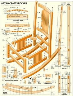 the plans for a rocking chair are shown in this image, with instructions to make it