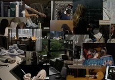 a collage of photos with people writing on them